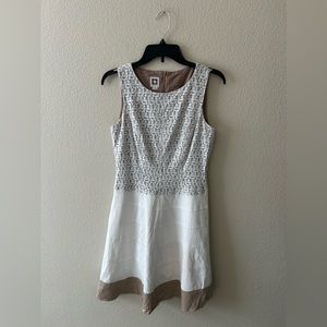 Anne Klein Beige Lace Top Sleeveless Shift Dress Size 4